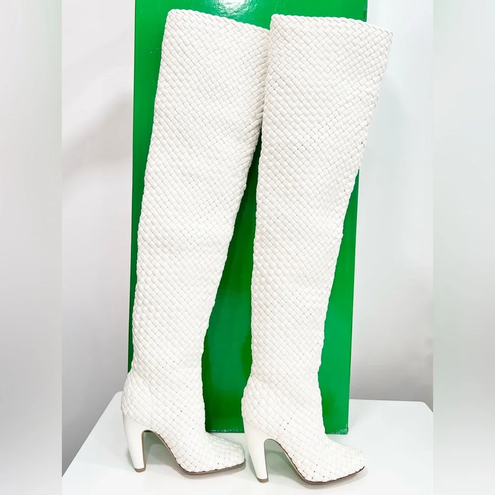 Bottega Veneta Canalazzo Woven Leather Over-the-Knee Intrecciato Boots